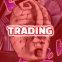 Angelo rock face from JoJo with the word TRADING written in white over its eyes.
