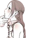 Anime girl with a shy expression being held by the chin, wearing a collar.