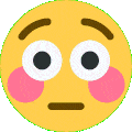 Yellow face with wide eyes shifting back and forth and pink cheeks indicating embarrassment.