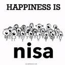 A group of stick figures cheering above the text nisa with the words HAPPINESS IS written above them.