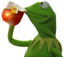 Kermit the Frog holding a cup of tea to his mouth with a smug expression.