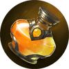 A glowing orange potion in a metallic flask.