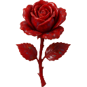 Red rose with green leaves on a dark background.