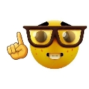 A yellow emoji wearing thick brown glasses and buck teeth, holding one finger up in a lecturing gesture.