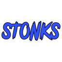 The word Stonks written in a bold blue brush-style font against a solid black background.