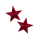 Two dark red stars with white outlines arranged diagonally against a black background.