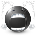 A grayscale sphere with a wide-open mouth screaming while tears stream down its sides.