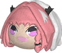 Astolfo bean plushie with a smug expression and pink hair.
