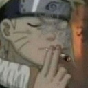 Naruto Uzumaki with a bored expression holding a lit cigarette to his mouth.