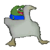 Pepe the Frog riding a goose that is walking in a rhythmic, strutting motion.