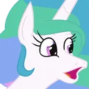Princess Celestia with a wide-open mouth in the classic pogchamp expression.