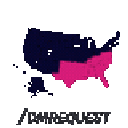 A pixelated map of the United States with the southern region highlighted in pink.