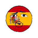 Spain countryball with a smug sigma face and pursed lips.