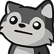 A cartoon wolf with a flat, unimpressed facial expression looking slightly upward.