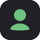 A green silhouette of a person centered inside a dark circular background.