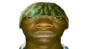 Man with a serious expression wearing a watermelon rind on his head.