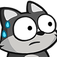 A cartoon wolf with wide, panicked eyes and a blue sweat drop on its forehead.