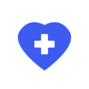 A blue heart icon containing a white medical cross symbol.