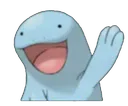 Quagsire waving its hand with a wide, happy smile.