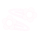 Two white flower hair clips arranged diagonally against a black background.