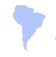 South America continent map silhouette in light blue on a black background.