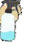 Hand holding a spray bottle and misting water in a pixel art style.