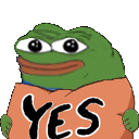 Pepe the Frog holding an orange sign that says YES.