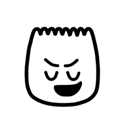 A simple black and white line-art character with a smug, mischievous grin.