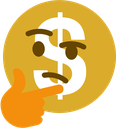 Dollar sign with a thinking face expression resting its chin on a hand.