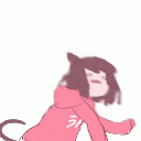 Cat girl in a pink hoodie flailing her arms and screaming in a chaotic, animated fashion.