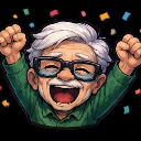 An elderly man with white hair and glasses cheering with his hands in the air amidst falling confetti.