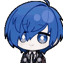 Makoto Yuki from Persona 3 with blue hair and a mischievous smirk.