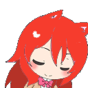 An anime girl with red hair and cat ears making a smug, self-satisfied facial expression.