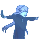 Yuno Gasai performing a T-pose with a blue color filter.