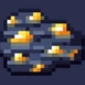 Gold ore block rendered in a retro pixel art style with yellow flecks on a dark gray rock.