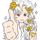 Anime girl with a flower crown giving a confident thumbs up gesture.