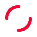 Four red curved brackets arranged in a circular pattern resembling a loading spinner.