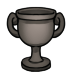 A silver trophy cup with two handles centered on a black background.