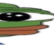 Pepe the frog with an extremely wide, stretched face and large, curious eyes.