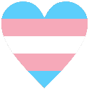 Heart shape filled with the horizontal blue, pink, and white stripes of the transgender pride flag.