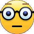 Four yellow faces wearing black-rimmed glasses lined up horizontally.