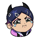 Clove from Valorant with a pouting expression and tears streaming down their face.
