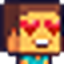 Steve from Minecraft with bright red heart-shaped eyes expressing deep love.