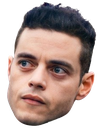 Elliot Alderson looking intensely suspicious with wide eyes.