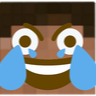 Steve from Minecraft with a wide grin and blue tear shapes under his eyes.