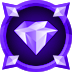 A glowing purple diamond icon centered inside a circular badge with four smaller diamond accents.