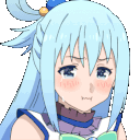 Aqua from Konosuba with a dramatic, tearful crying expression.