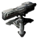 Heavy turret mounted on a mechanical base with a purple glow.