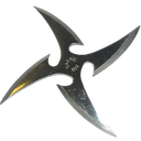 A metallic four-pointed shuriken throwing star.