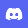 Discord logo featuring a white stylized controller shape on a blue background.